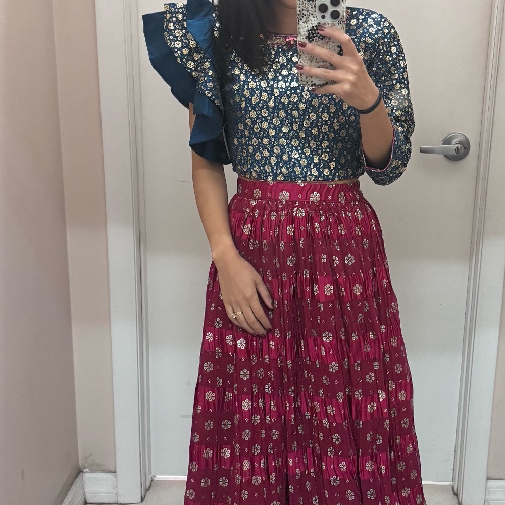 Elegant Blue and Red Lehenga